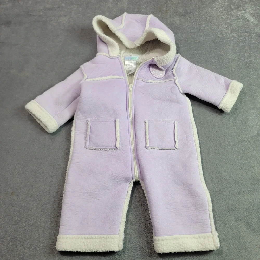 Simply Basic Pram Suit Baby Girls 6-9 Month Lavender Purple Hooded Sherpa Fleece